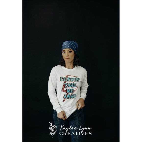 Whiskey Kiss Tops - COWBOY TAKE ME AWAY Handmade Graphic Tee